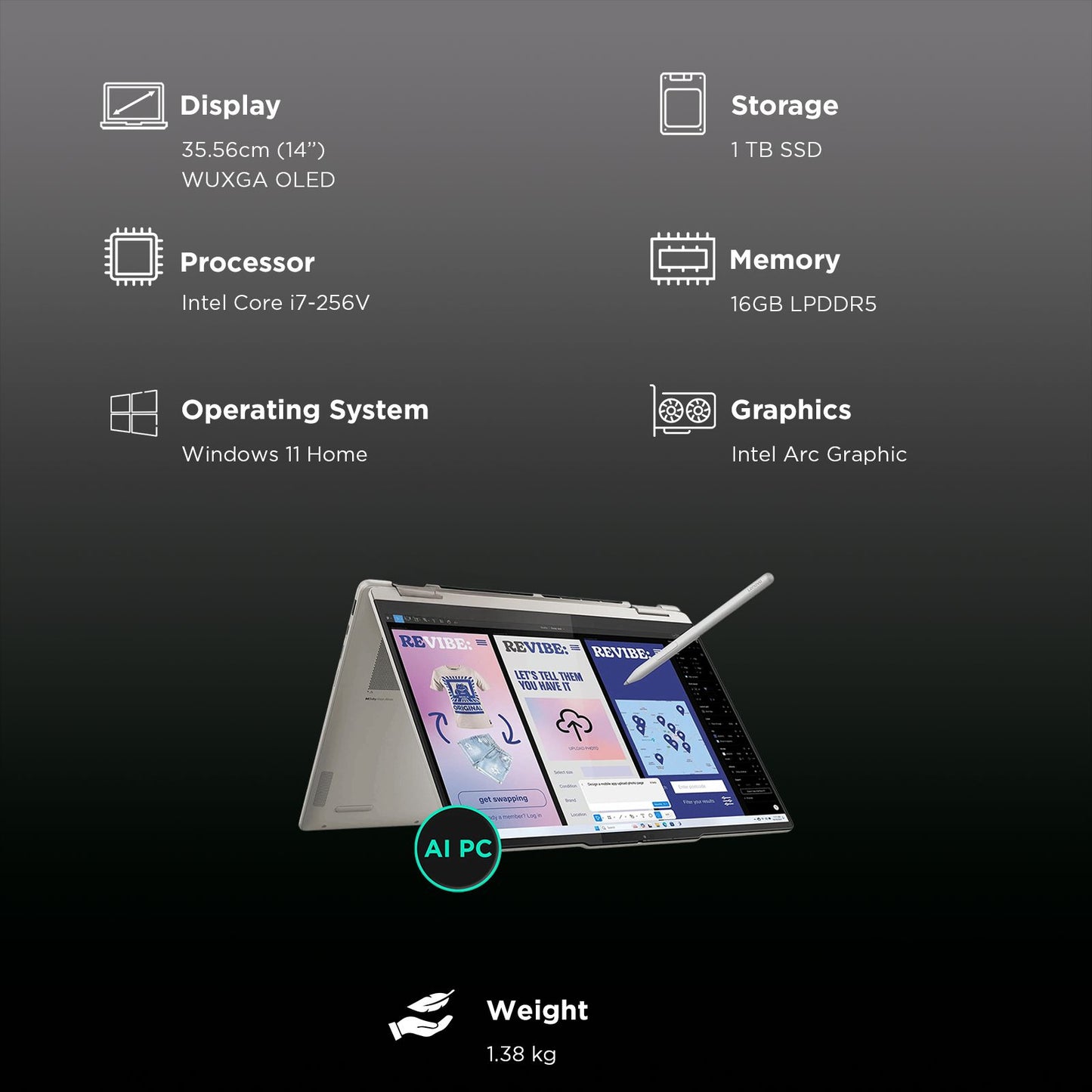 Lenovo Yoga 7 14ILL10 Intel Core Ultra 7 Touchscreen 2-in-1 Laptop (16GB, 1TB SSD, Windows 11 Home, 14 inch WUXGA OLED Display, MS Office 2024, Seashell, 1.38 KG)