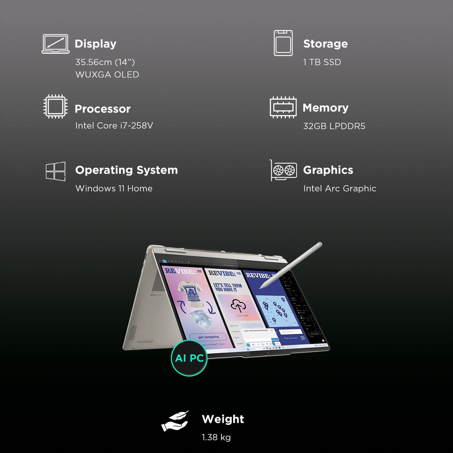 Lenovo Yoga 7 14ILL10 Intel Core Ultra 7 Touchscreen 2-in-1 Laptop (32GB, 1TB SSD, Windows 11 Home, 14 inch 2.8K WQXGA Plus OLED Display, MS Office 2024, Seashell, 1.38 KG)