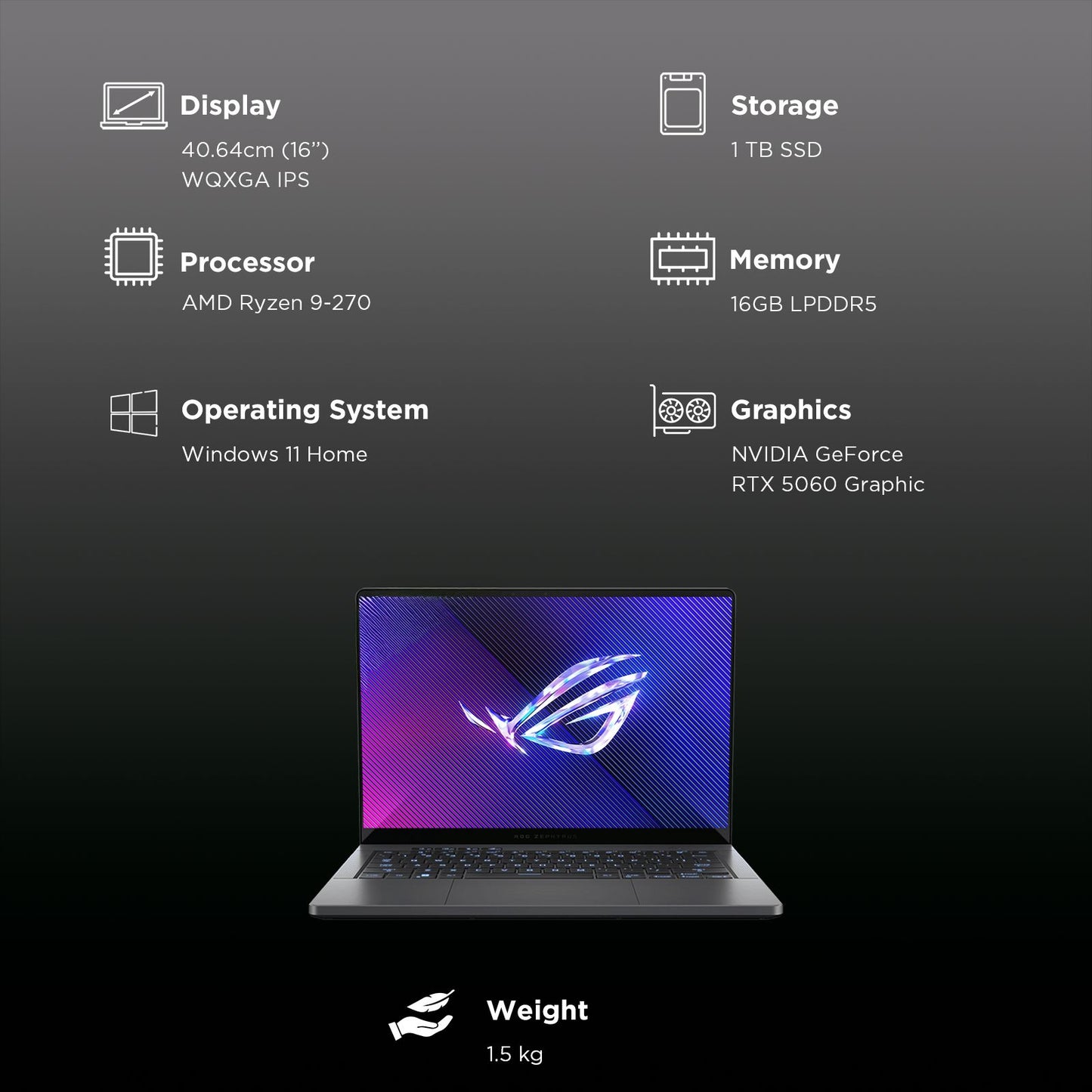 ASUS Zephyrus G14 GA403UM-QS007WS AMD Ryzen 9 Gaming Laptop (16GB, 1TB SSD, Windows 11 Home, 8GB Graphics, 14 inch 120 Hz OLED WQXGA+ Display, NVIDIA GeForce RTX 5060, MS Office Home 2024, Eclipse Gray, 1.5 KG)