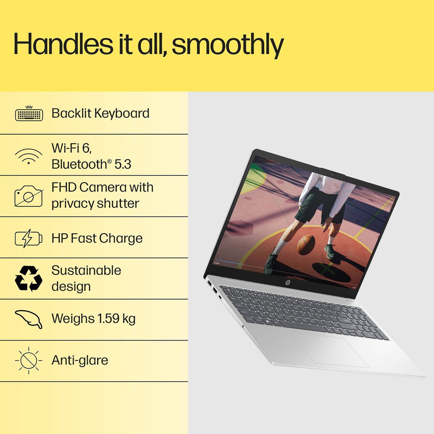 HP 15-fc0389AU AMD Ryzen 5 Thin & Light Laptop (16GB, 512GB SSD, Windows 11 Home, 15.6 inch Full HD Display, Natural Silver, 1.59 KG)