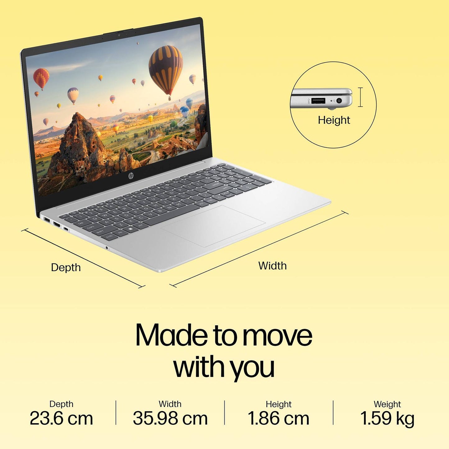 HP 15-fc0389AU AMD Ryzen 5 Thin & Light Laptop (16GB, 512GB SSD, Windows 11 Home, 15.6 inch Full HD Display, Natural Silver, 1.59 KG)