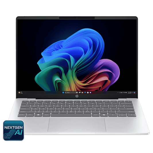 HP OmniBook 5 14-he0014QU Qualcomm Snapdragon X Thin & Light Laptop (16GB, 512GB SSD, Windows 11 Home, 14 inch 2K OLED Display, MS Office Home 2024, Glacier Silver, 1.35 KG)