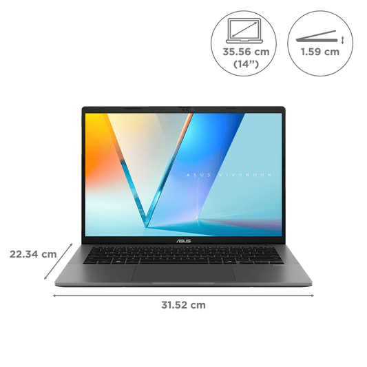 ASUS Vivobook S14 S3407CA-LY057WS Intel Core Ultra 5 Thin & Light Laptop (16GB, 512GB SSD, Windows 11, 14 inch WUXGA IPS Display, MS Office 2024, Matte Gray, 1.40 KG)