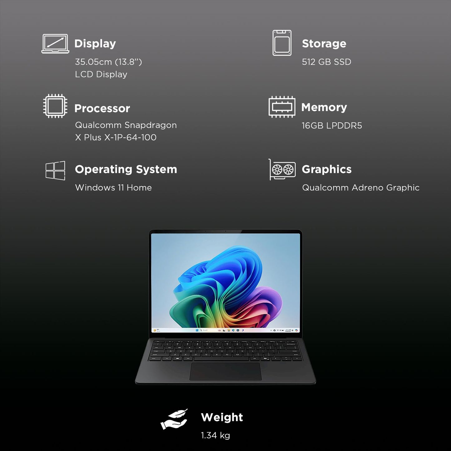 Microsoft Surface 7th Edition Snapdragon X Plus Touchscreen Ultra Thin Laptop (16GB, 512GB SSD, Windows 11 Home, 13.8 inch LCD Display, Black, 1.34 KG)