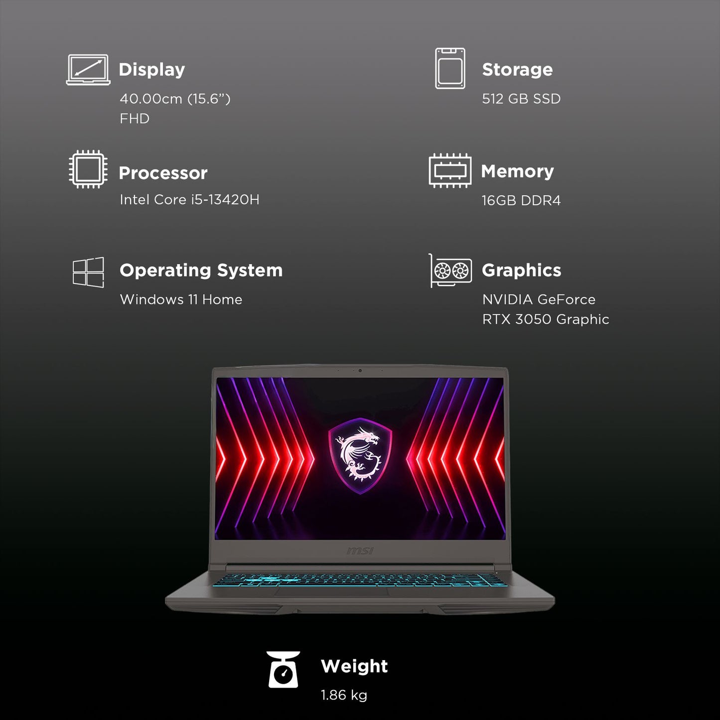 MSI Thin 15 B13UC-3231IN Intel Core i5 13th Gen Gaming Laptop (16GB, 512GB SSD, Windows 11 Home, 4GB Graphics, 15.6 inch 144 Hz Full HD Display, NVIDIA GeForce RTX 3050, MS Office Home 2021, Cosmos Gray, 1.86 KG)