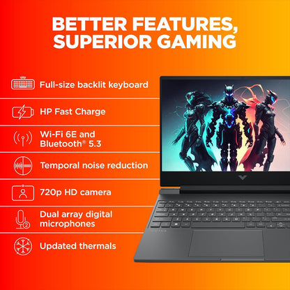 HP Victus 15-fa2104TX Intel Core i7 13th Gen Gaming Laptop (16GB, 512GB SSD, Windows 11 Home, 6GB Graphics, 15.6 inch 144 Hz IPS Full HD Display, NVIDIA GeForce RTX 4050, Mica Silver, 2.29 KG)