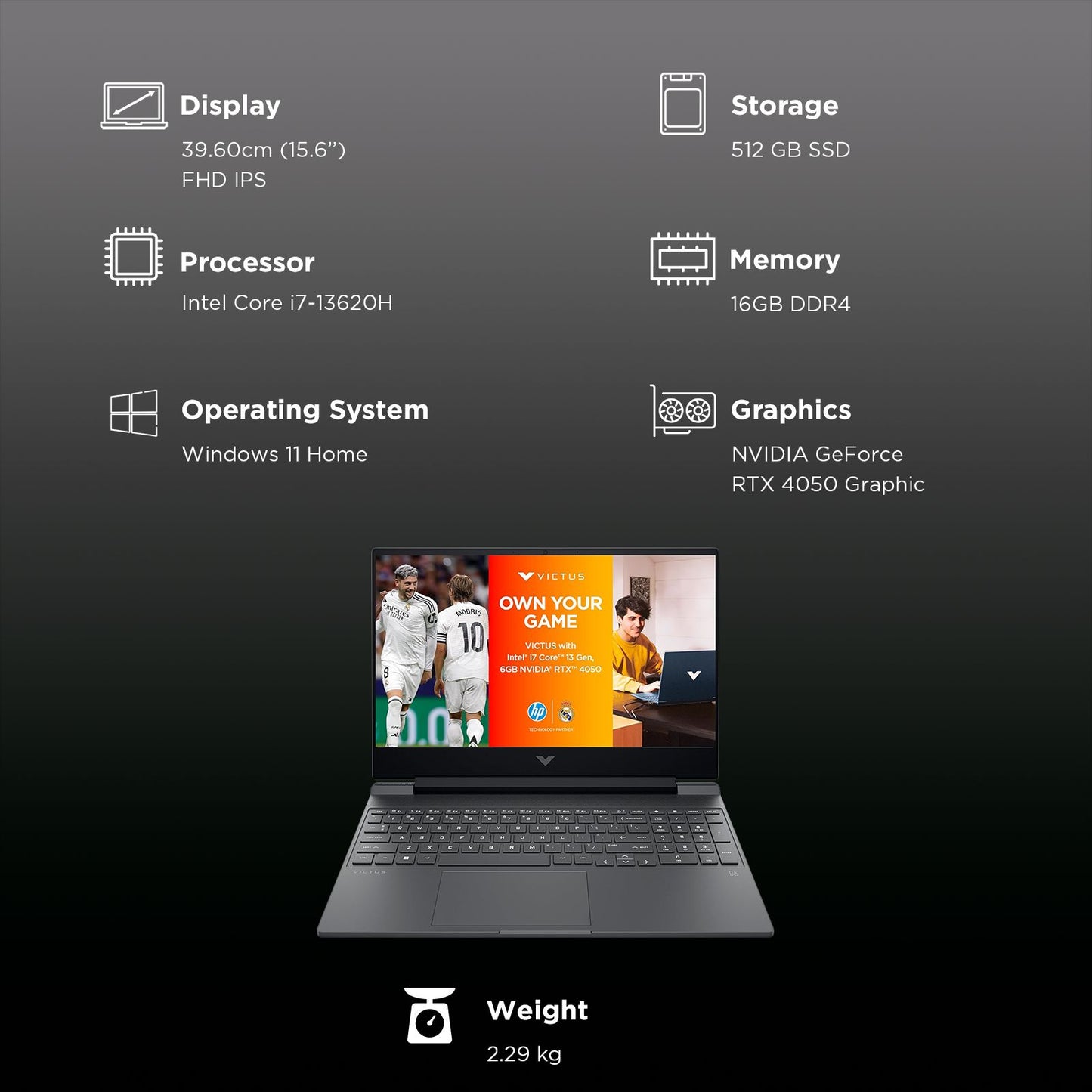 HP Victus 15-fa2104TX Intel Core i7 13th Gen Gaming Laptop (16GB, 512GB SSD, Windows 11 Home, 6GB Graphics, 15.6 inch 144 Hz IPS Full HD Display, NVIDIA GeForce RTX 4050, Mica Silver, 2.29 KG)