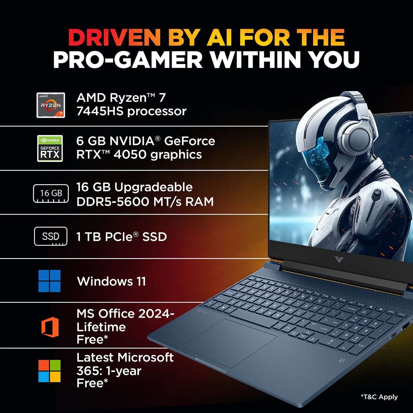 HP Victus 15-fb3162AX AMD Ryzen 7 Gaming Laptop (16GB, 1TB SSD, Windows 11 Home, 6GB Graphics, 15.6 inch 144 Hz Full HD IPS Display, NVIDIA GeForce RTX 4050, Performance Blue, 2.29 KG)