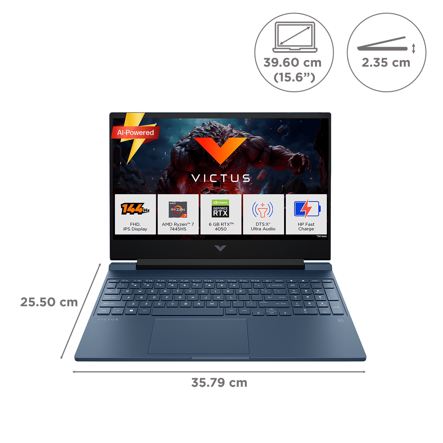 HP Victus 15-fb3162AX AMD Ryzen 7 Gaming Laptop (16GB, 1TB SSD, Windows 11 Home, 6GB Graphics, 15.6 inch 144 Hz Full HD IPS Display, NVIDIA GeForce RTX 4050, Performance Blue, 2.29 KG)