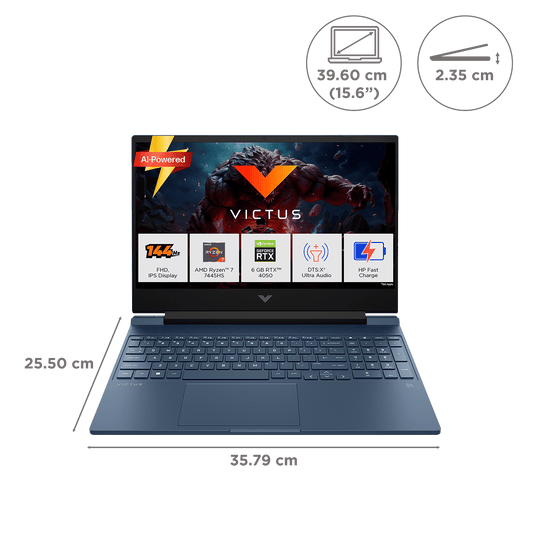 HP Victus 15-fb3162AX AMD Ryzen 7 Gaming Laptop (16GB, 1TB SSD, Windows 11 Home, 6GB Graphics, 15.6 inch 144 Hz Full HD IPS Display, NVIDIA GeForce RTX 4050, Performance Blue, 2.29 KG)