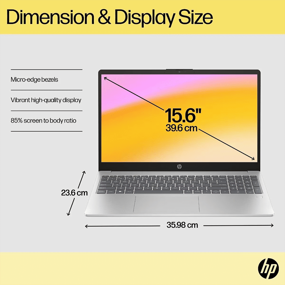 HP 15-fc0552AU AMD Ryzen 3 Thin & Light Laptop (8GB, 512GB SSD, Windows 11 Home, 15.6 inch Full HD Display, Natural Silver, 1.59 KG)