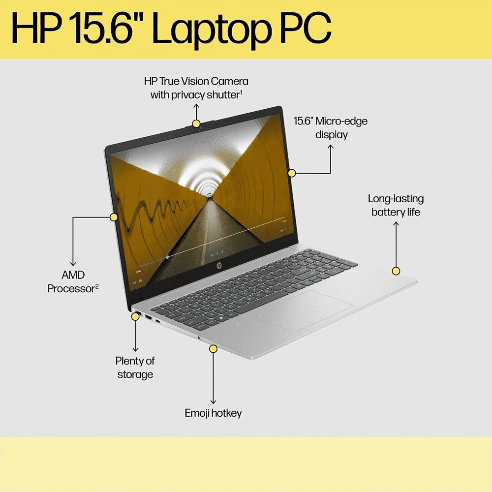 HP 15-fc0552AU AMD Ryzen 3 Thin & Light Laptop (8GB, 512GB SSD, Windows 11 Home, 15.6 inch Full HD Display, Natural Silver, 1.59 KG)
