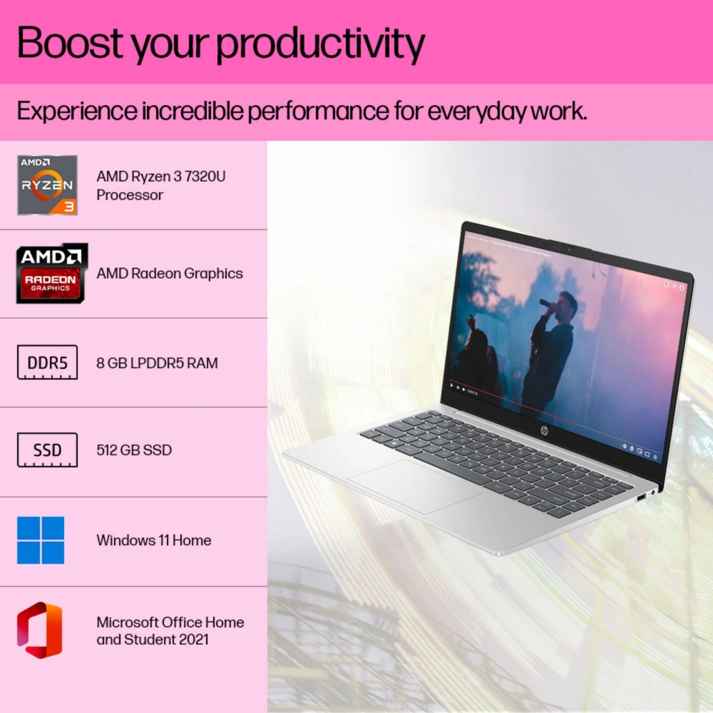 HP 14-em0243AU AMD Ryzen 3 Thin & Light Laptop (8GB, 512GB SSD, Windows 11 Home, 14 inch Full HD Display, Natural Silver, 1.40 KG)