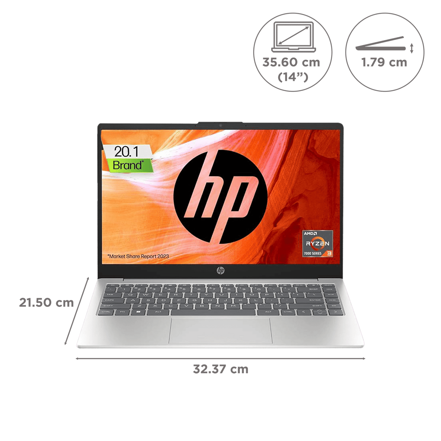 HP 14-em0243AU AMD Ryzen 3 Thin & Light Laptop (8GB, 512GB SSD, Windows 11 Home, 14 inch Full HD Display, Natural Silver, 1.40 KG)