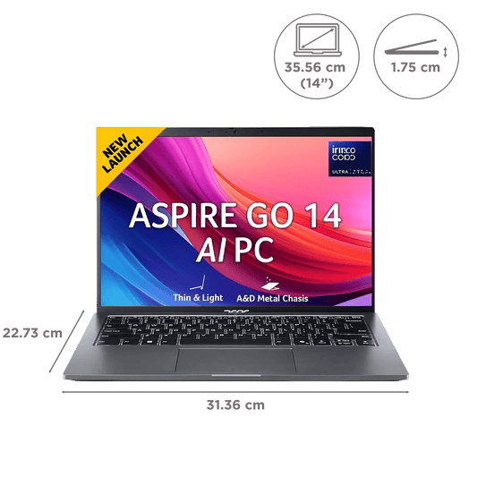 Acer Aspire Go 14 Intel Core Ultra 5 Thin & Light Laptop (16GB, 512GB SSD, Windows 11 Home, 14 inch WUXGA IPS Display, MS Office, Steel Gray, 1.5 KG)