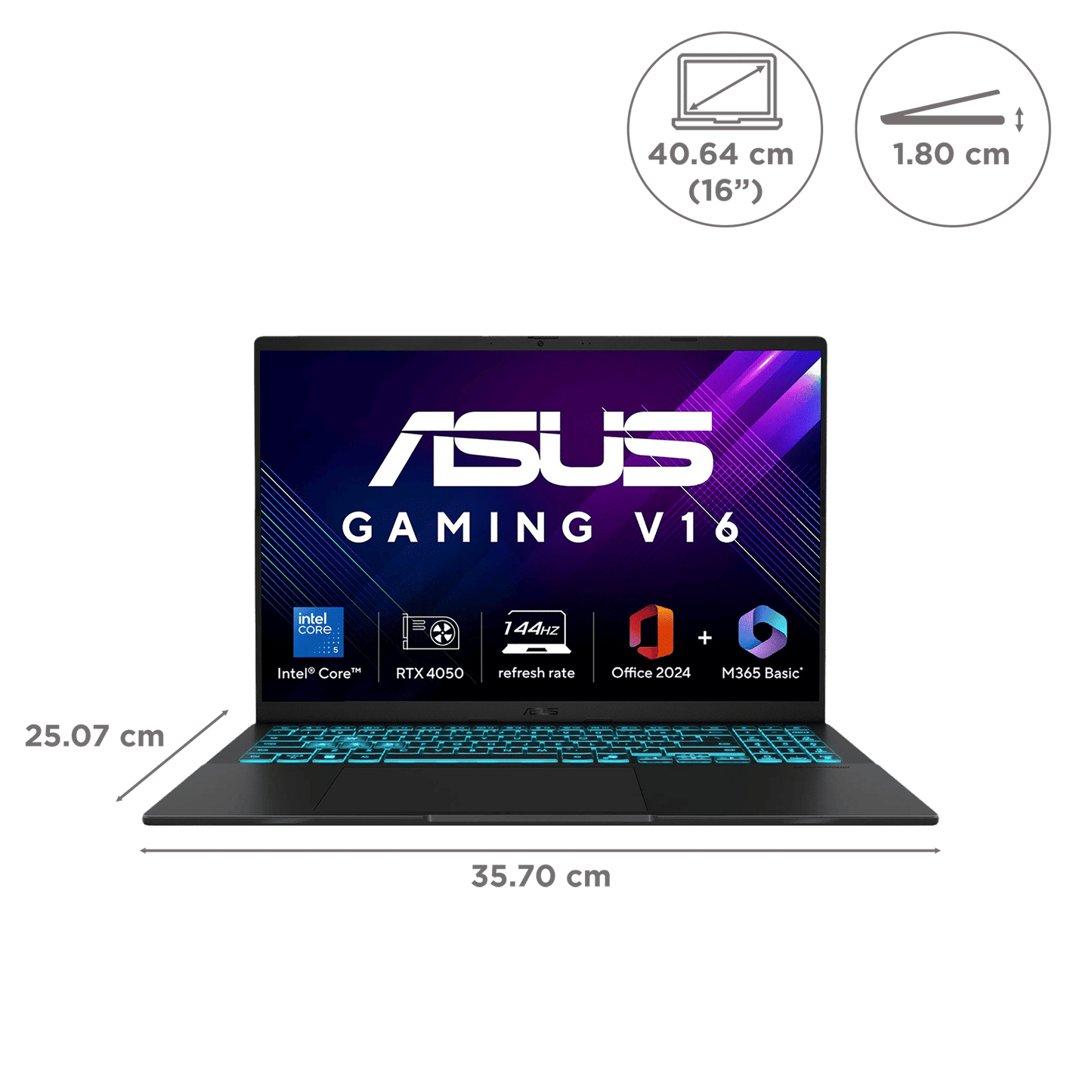 ASUS V16 V3607VU-RP550WS Intel Core 5 Gaming Laptop (16GB, 512GB SSD, Windows 11 Home, 6GB Graphics, 16 inch 144 Hz WUXGA IPS Display, NVIDIA GeForce RTX 4050, MS Office Home 2024, Black, 1.95 KG)