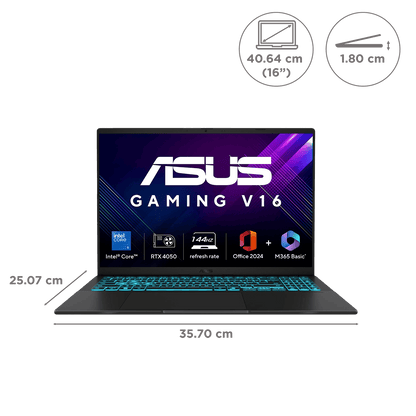 ASUS V16 V3607VU-RP550WS Intel Core 5 Gaming Laptop (16GB, 512GB SSD, Windows 11 Home, 6GB Graphics, 16 inch 144 Hz WUXGA IPS Display, NVIDIA GeForce RTX 4050, MS Office Home 2024, Black, 1.95 KG)
