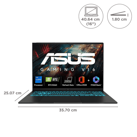 ASUS V16 V3607VM-RP057WS Intel Core 7 Gaming Laptop (16GB, 512GB SSD, Windows 11 Home, 8GB Graphics, 16 inch 144 Hz WUXGA Display, NVIDIA GeForce RTX 5060, MS Office Home 2024, Black, 1.95 KG)