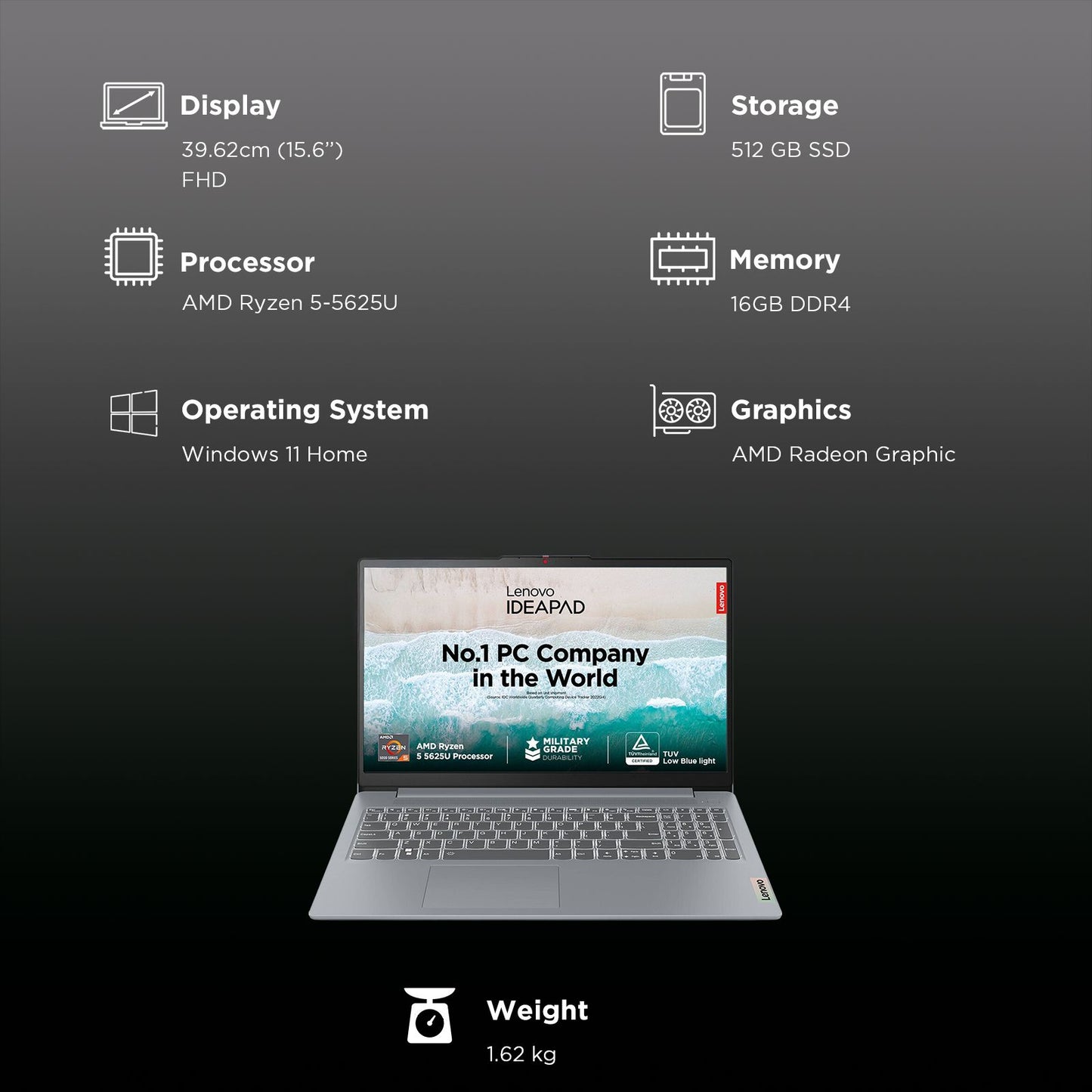 Lenovo IdeaPad Slim 3 15ABR8 AMD Ryzen 5 Thin & Light Laptop (16GB RAM, 512GB SSD, Windows 11 Home, 15.6 inch Full HD Display, MS Office Home 2024, Arctic Grey, 1.62 KG)