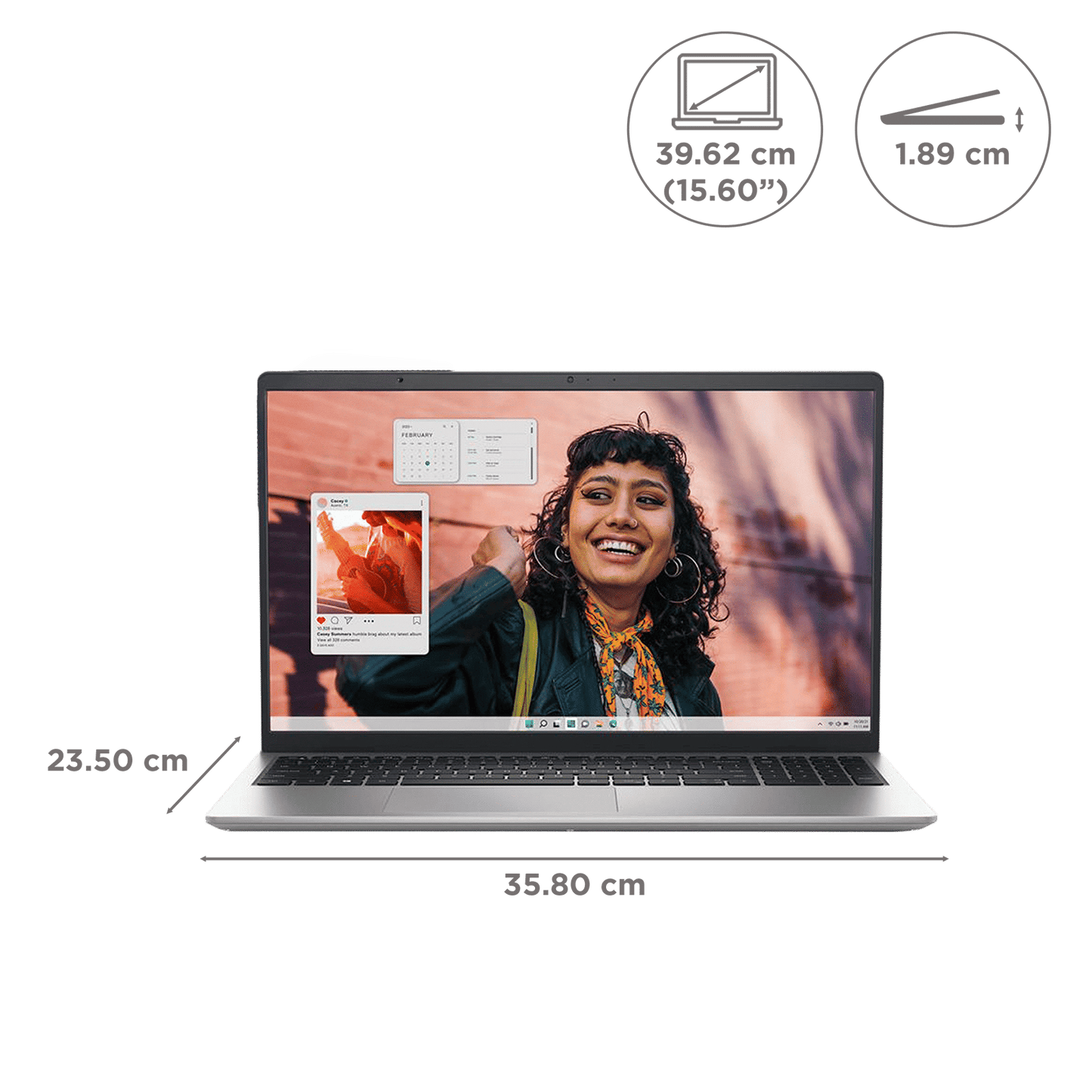 DELL DC 15250 Intel Core 3 Thin & Light Laptop (8GB, 512GB SSD, Windows 11, 15.6 inch Full HD Display, MS Office Home 2024, Platinum Silver, 1.66 KG)