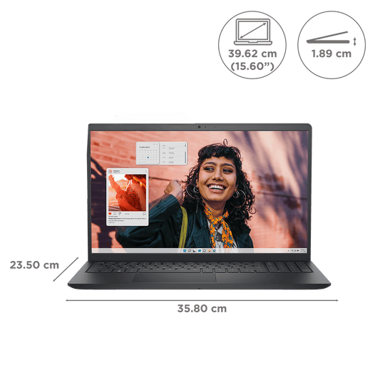 DELL DC 15250 Intel Core 3 Thin & Light Laptop (16GB, 512GB SSD, Windows 11, 15.6 inch Full HD Display, MS Office Home 2024, Carbon Black, 1.66 KG)