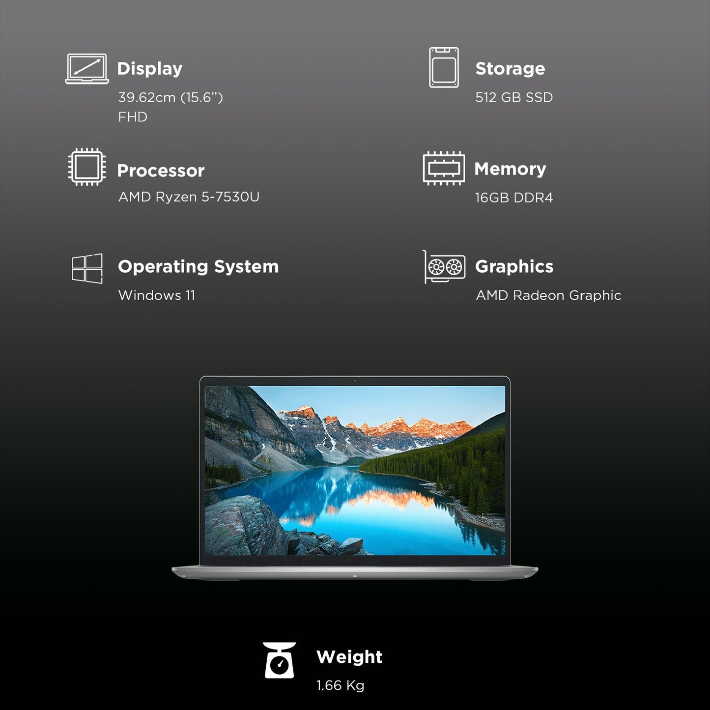 DELL DC15255 AMD Ryzen 5 Thin & Light Laptop (16GB, 512GB SSD, Windows 11, 15.6 inch Full HD Display, MS Office Home 2024, Carbon Platinum Silver, 1.66 KG)