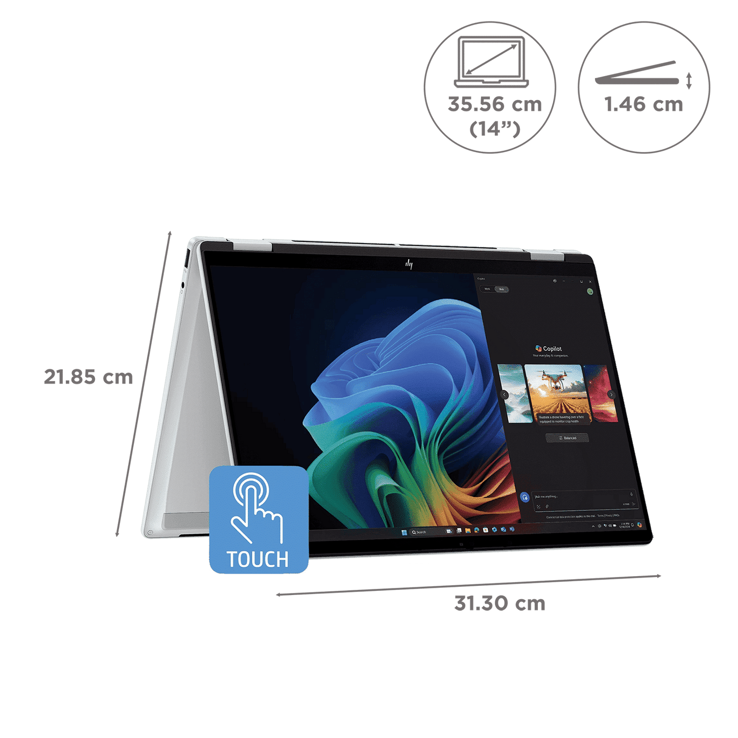 HP OmniBook X Flip 14-fm0099TU Intel Core Ultra 5 Touchscreen 2-in-1 Laptop (16GB, 1TB SSD, Windows 11 Home, 14 inch OLED Display, Meteor Silver, 1.38 KG)