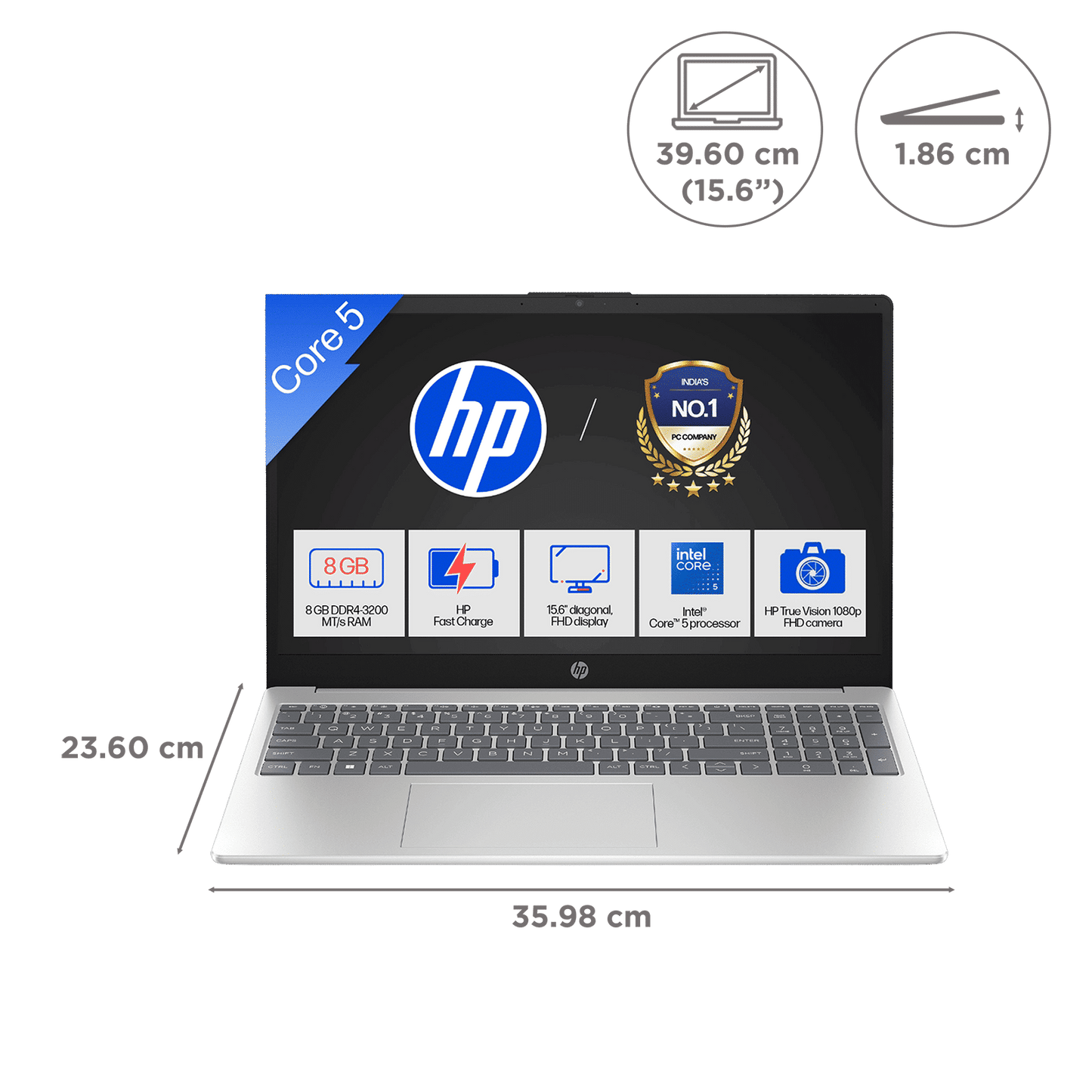 HP 15-FD0651TU Intel Core 5 120U 13th Gen Laptop (8GB, 512GB SSD, Windows 11 Home, 15.6 inch Full HD Display, MS Office Home 2024, Natural Silver, 1.59 KG)