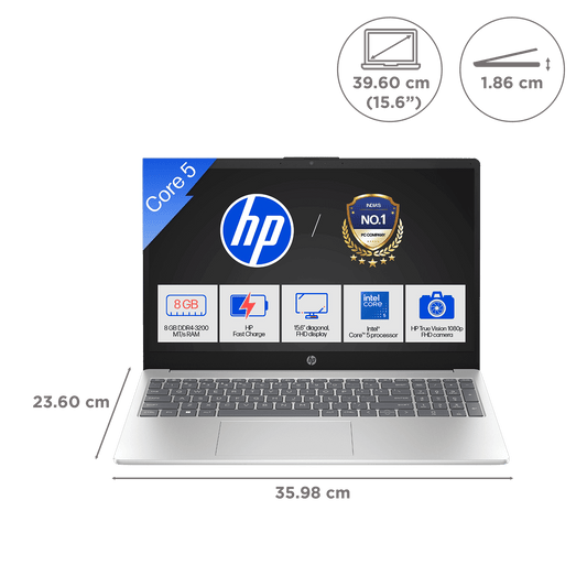 HP 15-FD0651TU Intel Core 5 120U 13th Gen Laptop (8GB, 512GB SSD, Windows 11 Home, 15.6 inch Full HD Display, MS Office Home 2024, Natural Silver, 1.59 KG)