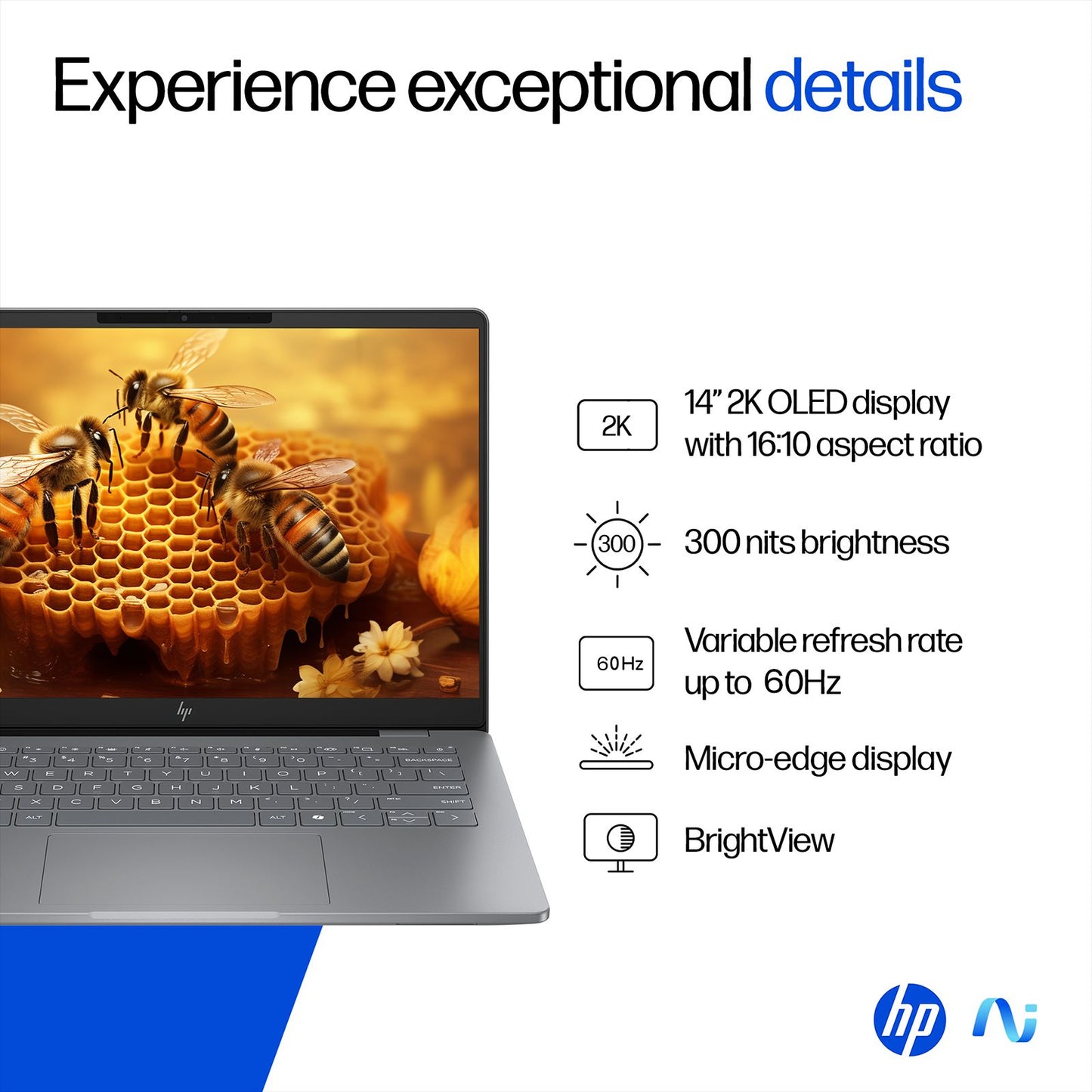 HP OmniBook 7 Intel Core Ultra 5 Laptop (16GB, 512GB SSD, Windows 11, 14 inch 2K OLED Display, MS Office 2024, Meteor Silver, 1.41 KG)