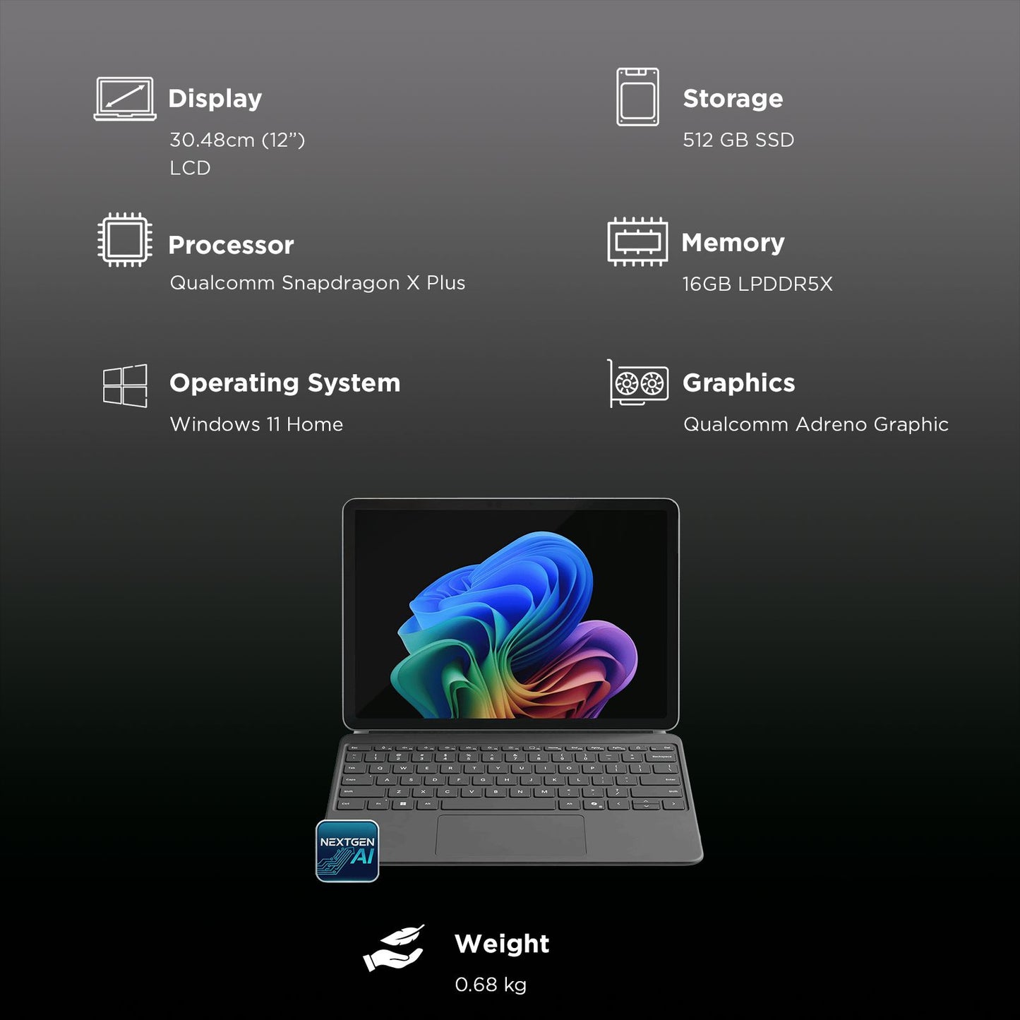 Microsoft Surface Pro Qualcomm Snapdragon X Plus Touchscreen 2-in-1 Laptop (16GB, 512GB SSD, Windows 11 Home, 12 inch PixelSense LCD Display, Platinum, 0.68 KG)