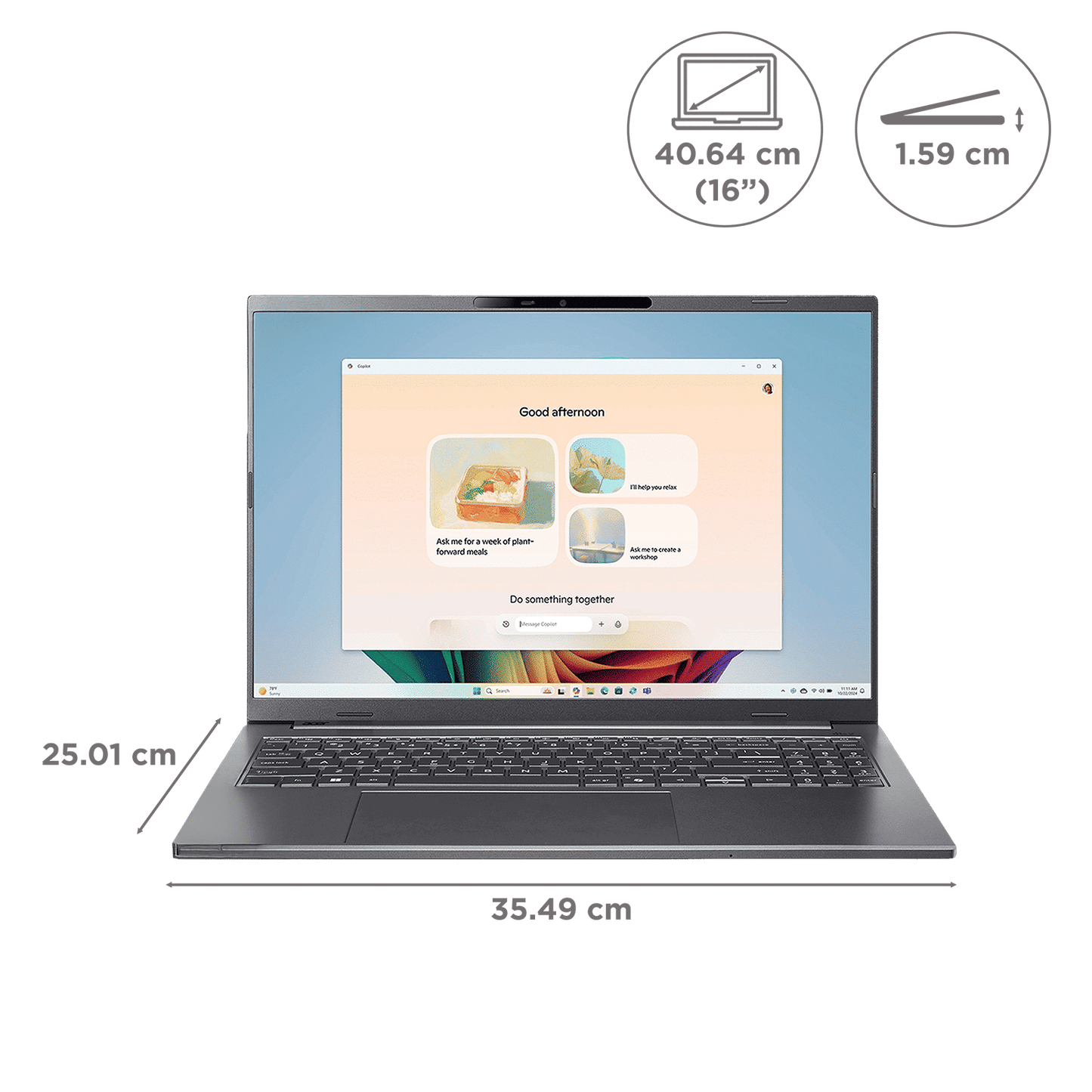acer A16-11M Qualcomm Snapdragon X Laptop (16GB, 512GB SSD, Windows 11, 16 inch WUXGA Display, MS Office, Steel Grey, 1.7 KG)