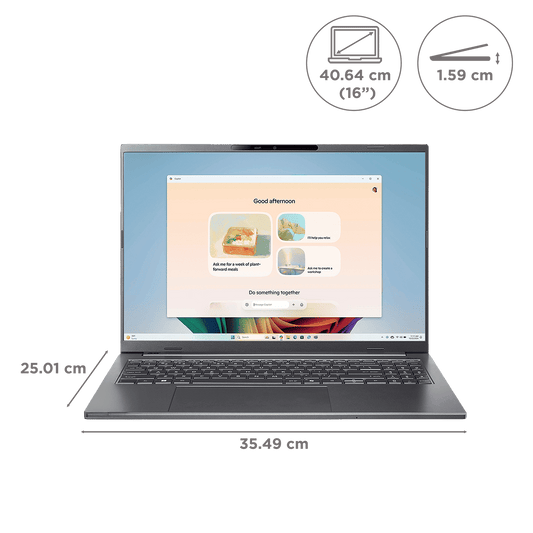 acer A16-11M Qualcomm Snapdragon X Laptop (16GB, 512GB SSD, Windows 11, 16 inch WUXGA Display, MS Office, Steel Grey, 1.7 KG)
