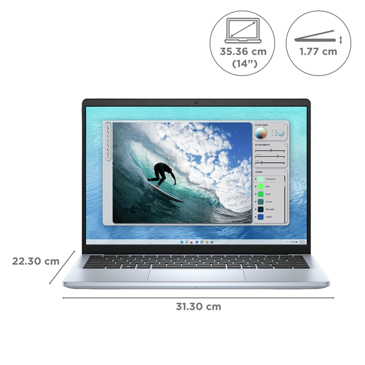 Dell DC 14250 Intel Core 5 Laptop (16GB, 512GB SSD, Windows 11, 14 inch Full HD Plus Display, MS Office 2024, Ice Blue, 1.53 KG)
