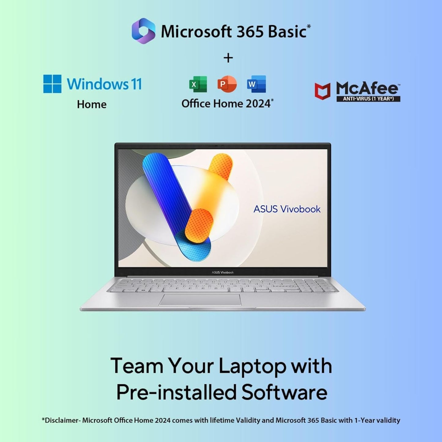 ASUS Vivobook 15 X1504VAP-BQ224WS Intel Core 5 120U Thin & Light Laptop (16GB RAM, 512GB SSD ROM, Windows 11 Home, 15.6 inch Full HD IPS Display, MS Office Home 2024, Cool Silver, 1.50 KG)