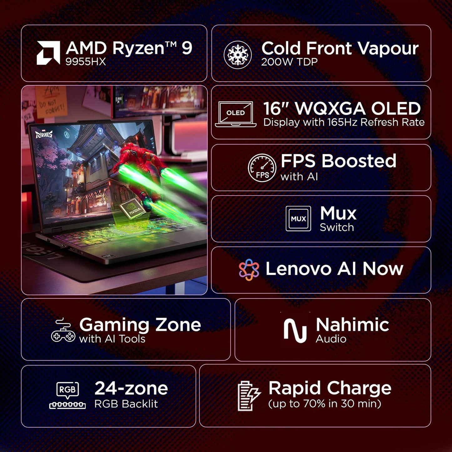 Lenovo Legion Pro 5 16AFR10 AMD Ryzen 9 Gaming Laptop (32GB, 1TB SSD, Windows 11 Home, 8GB Graphics, 16 Inch 165 Hz WQXGA OLED Display, NVIDIA GeForce RTX 5060, MS Office Home 2024, Eclipse Black, 2.3 KG)