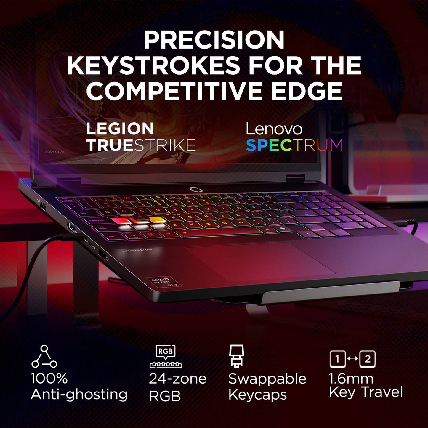 Lenovo Legion Pro 5 16AFR10 AMD Ryzen 9 Gaming Laptop (32GB, 1TB SSD, Windows 11 Home, 8GB Graphics, 16 Inch 165 Hz WQXGA OLED Display, NVIDIA GeForce RTX 5060, MS Office Home 2024, Eclipse Black, 2.3 KG)