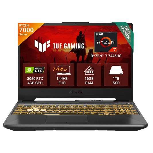 ASUS TUF A15 FA506NCG-HN251WS AMD Ryzen 7 Gaming Laptop (16GB, 1TB SSD, Windows 11 Home, 4GB Graphics, 15.6 inch 144 Hz Full IPS HD Display, NVIDIA GeForce RTX 3050, MS Office Home 2024, Graphite Black, 2.30 KG)