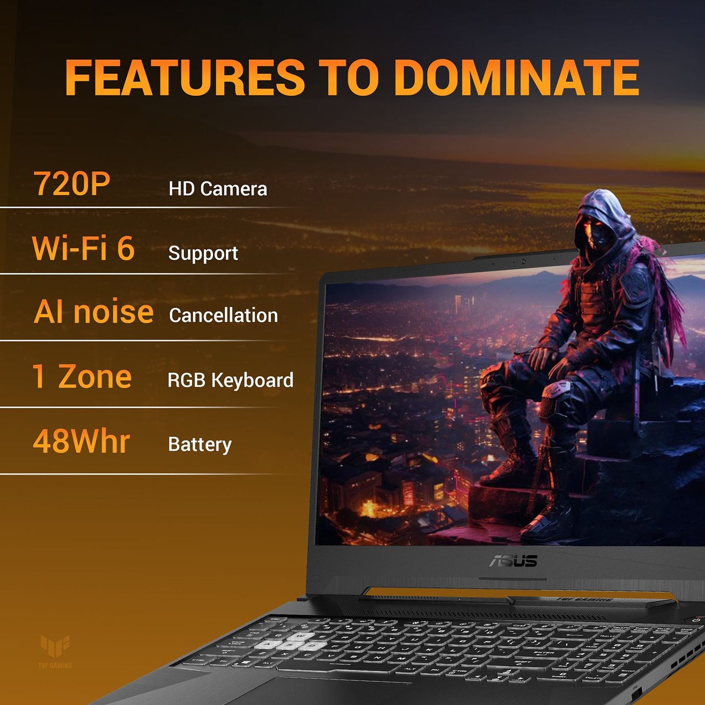 ASUS TUF A15 FA506NCG-HN251WS AMD Ryzen 7 Gaming Laptop (16GB, 1TB SSD, Windows 11 Home, 4GB Graphics, 15.6 inch 144 Hz Full IPS HD Display, NVIDIA GeForce RTX 3050, MS Office Home 2024, Graphite Black, 2.30 KG)