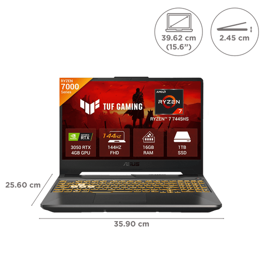 ASUS TUF A15 FA506NCG-HN251WS AMD Ryzen 7 Gaming Laptop (16GB, 1TB SSD, Windows 11 Home, 4GB Graphics, 15.6 inch 144 Hz Full IPS HD Display, NVIDIA GeForce RTX 3050, MS Office Home 2024, Graphite Black, 2.30 KG)