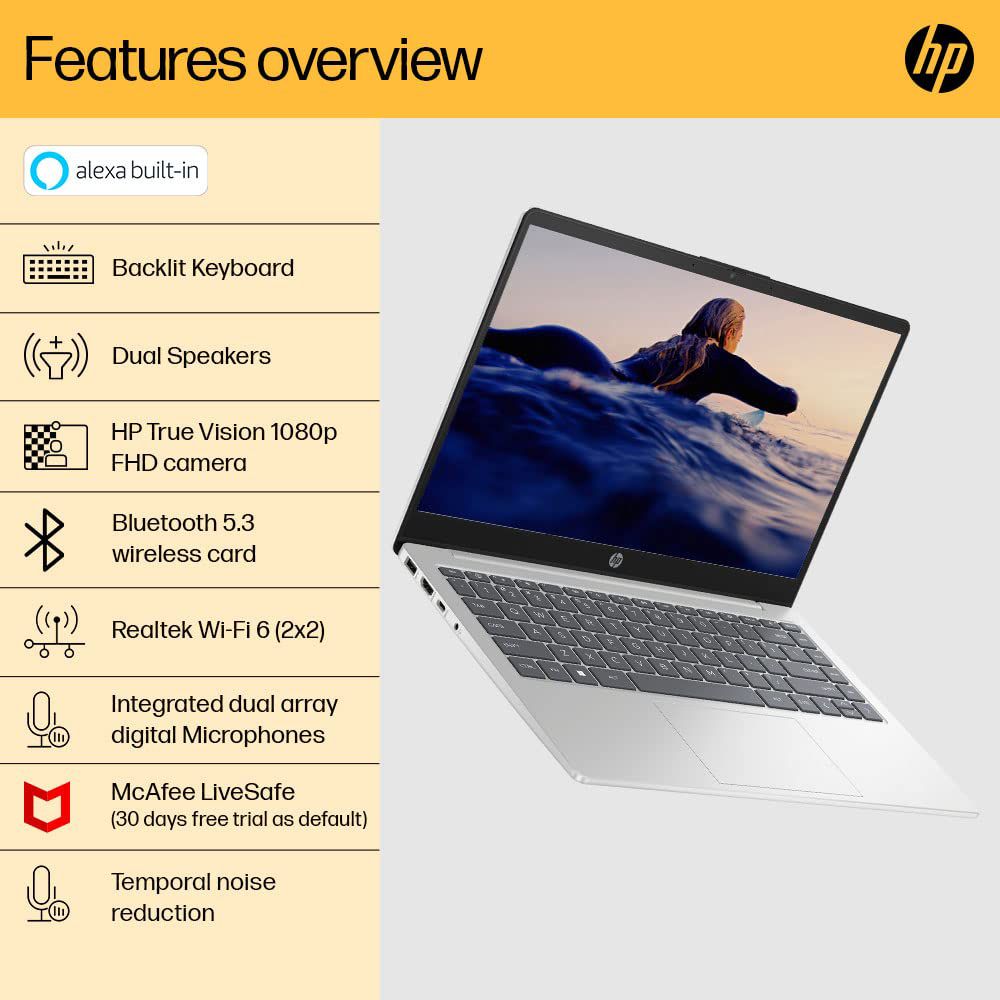 HP 14-em0241AU AMD Ryzen 5 Laptop (16GB, 512GB SSD, Windows 11 Home, 14 inch Full HD IPS Display, Natural Silver, 1.4 KG)