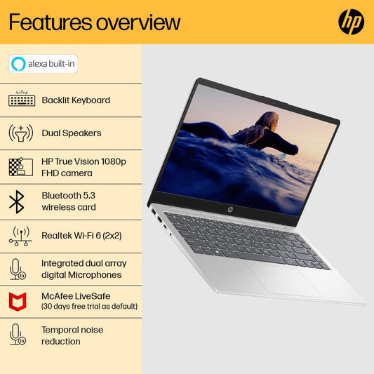 HP 14-em0241AU AMD Ryzen 5 Laptop (16GB, 512GB SSD, Windows 11 Home, 14 inch Full HD IPS Display, Natural Silver, 1.4 KG)
