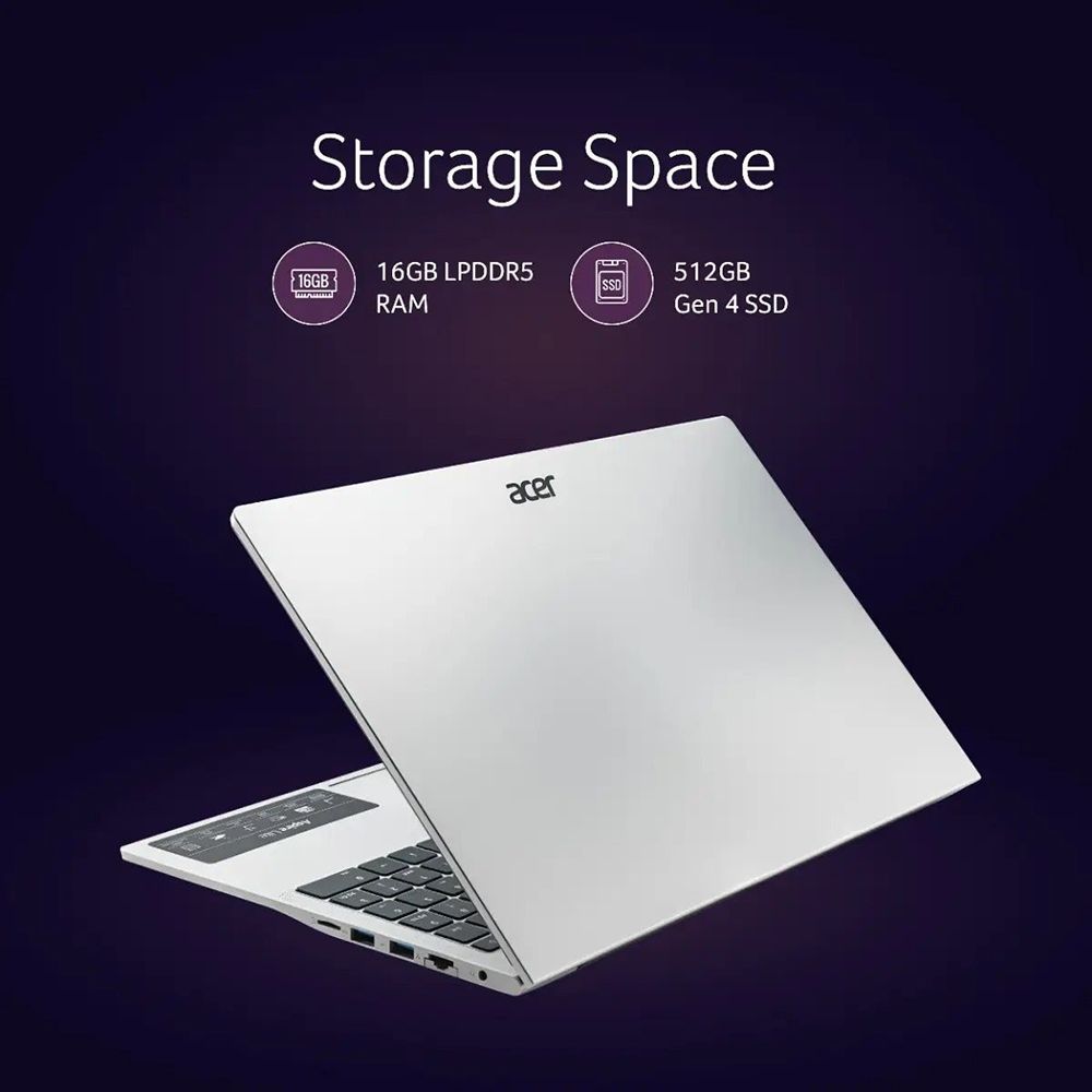 acer Aspire Lite Intel Core i5 13th Gen Thin & Light Laptop (16GB, 512GB SSD, Windows 11 Home, 15.6 inch Full HD IPS Display, MS Office, Pure Silver, 1.70 KG)