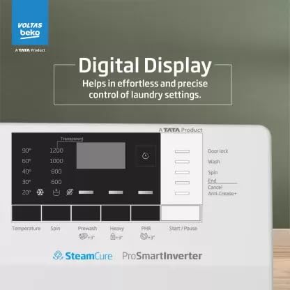 Voltas Beko WFL8012B7JVBKA/WXV 8 kg Front Load Washing Machine | SteamCure™ | StainExpert™ | In-Built Heater | Suraj Electronics Delhi NCR