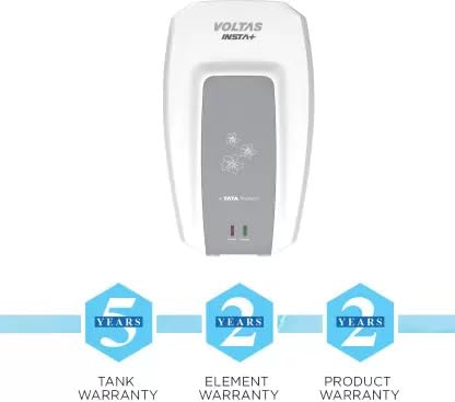 Voltas Insta+ 3IPBWT 3L 5 Star Instant Water Heater | 3000W Copper Heating Element | Overheat Protection | High-Rise Compatible | White