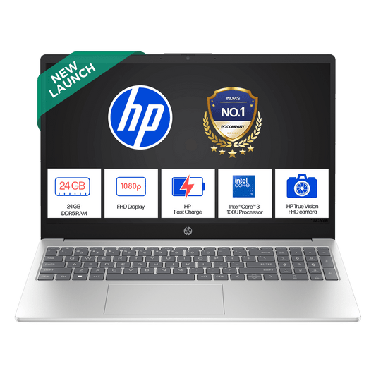 HP 15-fd0886TU Intel Core 3 100U Laptop (24GB RAM, 512GB SSD ROM, Windows 11 Home, 15.6 inch Full HD Display, Natural Silver, 1.59 KG)