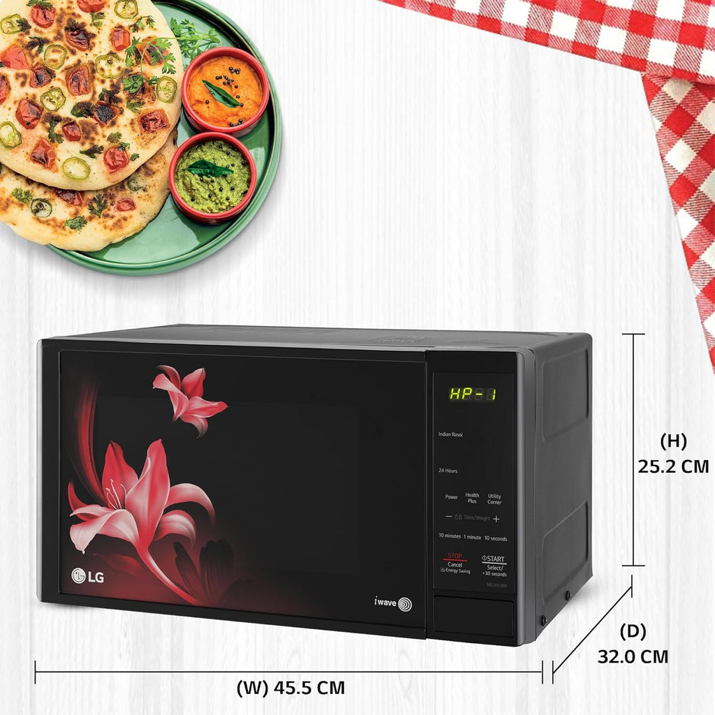 LG MS2043BR 20 L Solo Microwave Oven (Black) – i-Wave Technology, Anti-Bacterial Cavity, Steam Clean, 44 Auto Cook Menus, Energy Saving