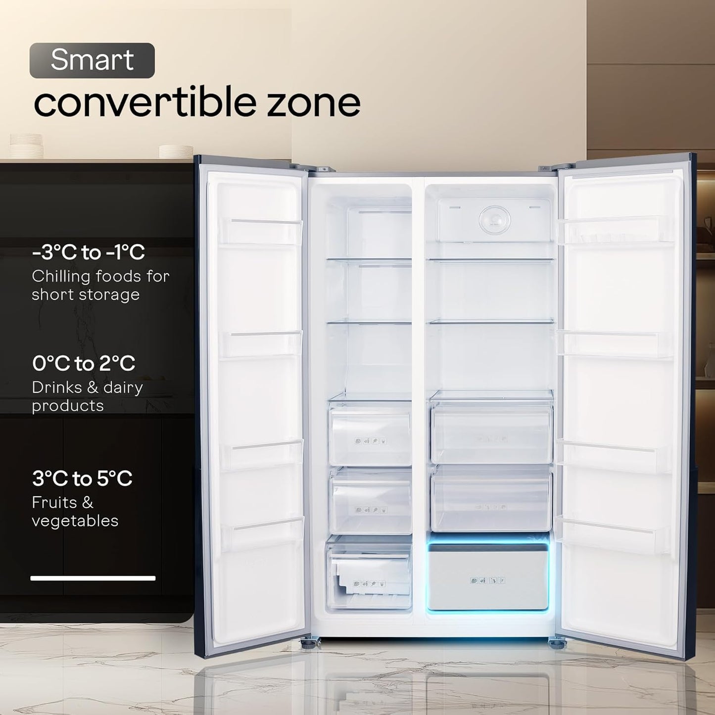 Godrej RS EONVELVET 646C 600L 3 Star Inverter Side-by-Side Refrigerator | Smart Convertible Zones | Digital Touch Panel | Frost Free | Opera Rose (2025 Model)
