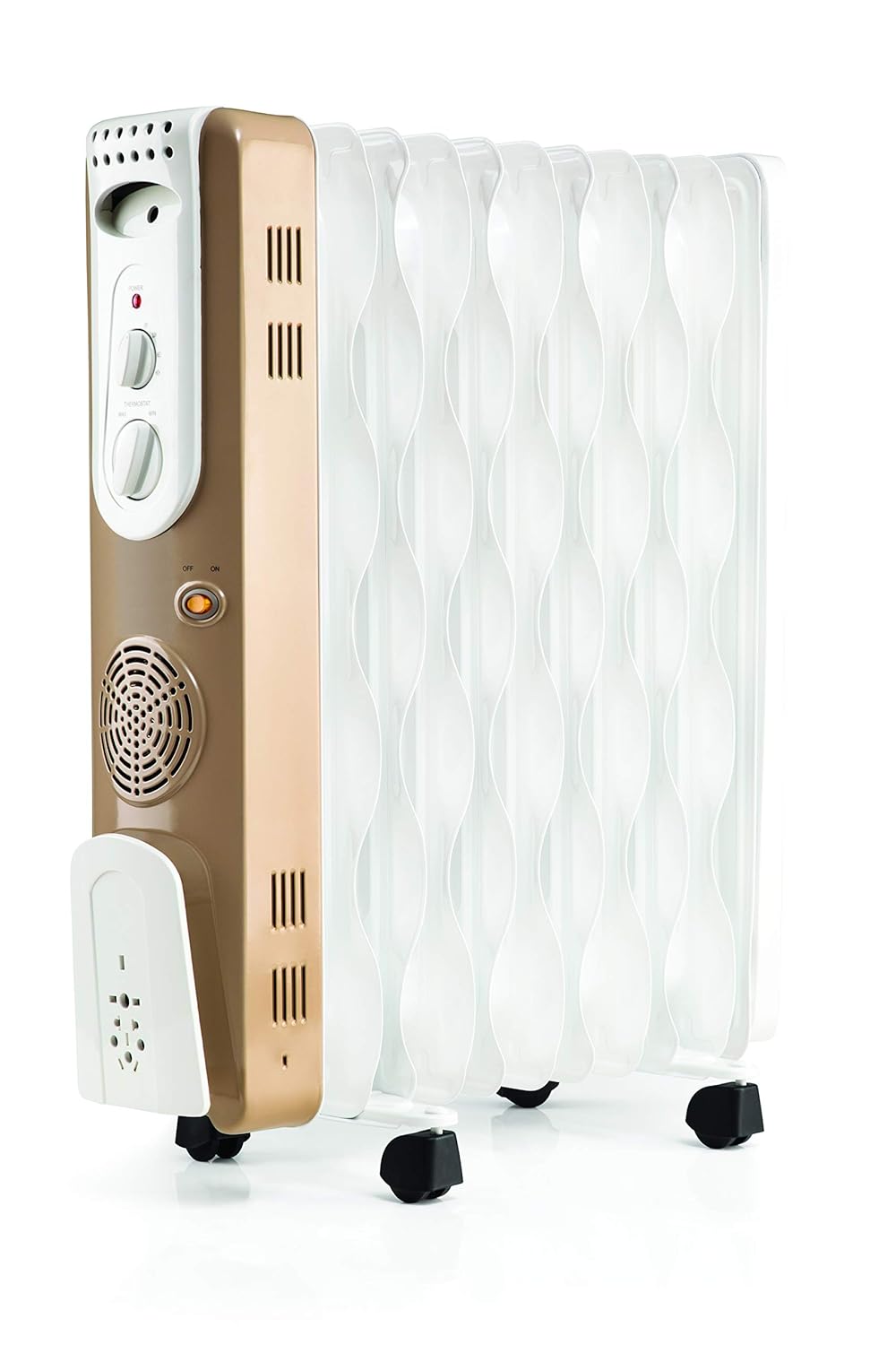 Usha OFR 3613FS 13 Fins Oil Filled Radiator Room Heater with 2500W + 400W PTC Fan, Adjustable Thermostat, Overheat Protection & Castor Wheels (White)