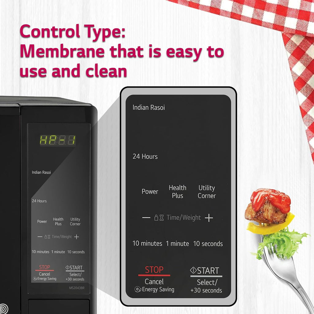 LG MS2043BR 20 L Solo Microwave Oven (Black) – i-Wave Technology, Anti-Bacterial Cavity, Steam Clean, 44 Auto Cook Menus, Energy Saving